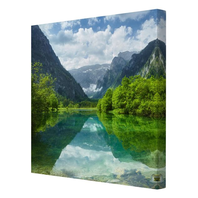 Telas decorativas paisagens Mountain Lake With Water Reflection