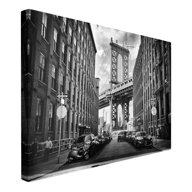 Telas decorativas em preto e branco Manhattan Bridge In America