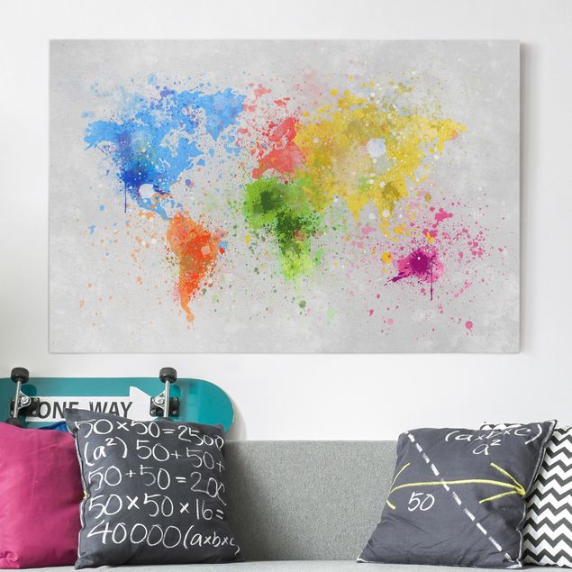Decoração para quarto infantil Colourful Splodges World Map