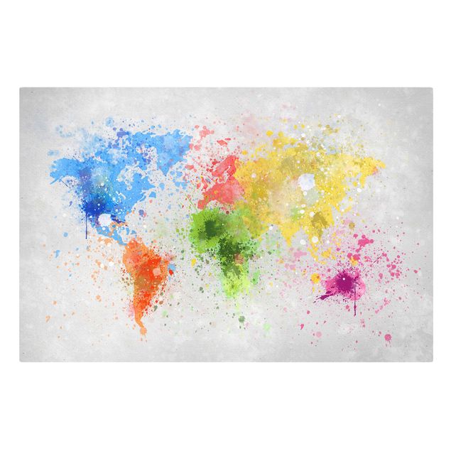 Quadros multicoloridos Colourful Splodges World Map