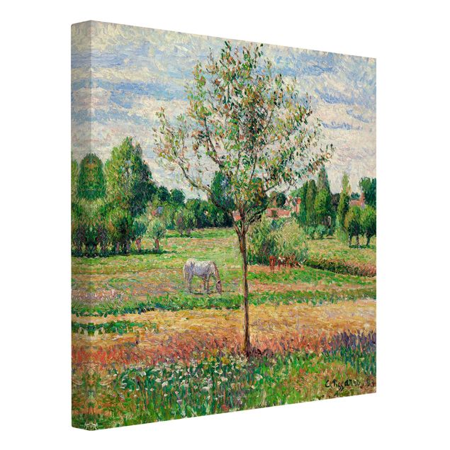 Quadros movimento artístico Pontilhismo Camille Pissarro - Meadow with Grey Horse, Eragny