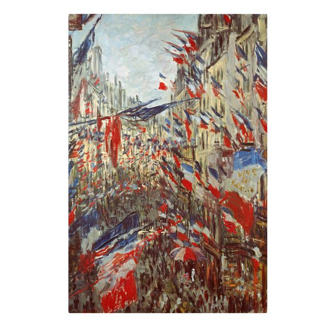 Telas decorativas réplicas de quadros famosos Claude Monet - The Rue Montorgueil with Flags
