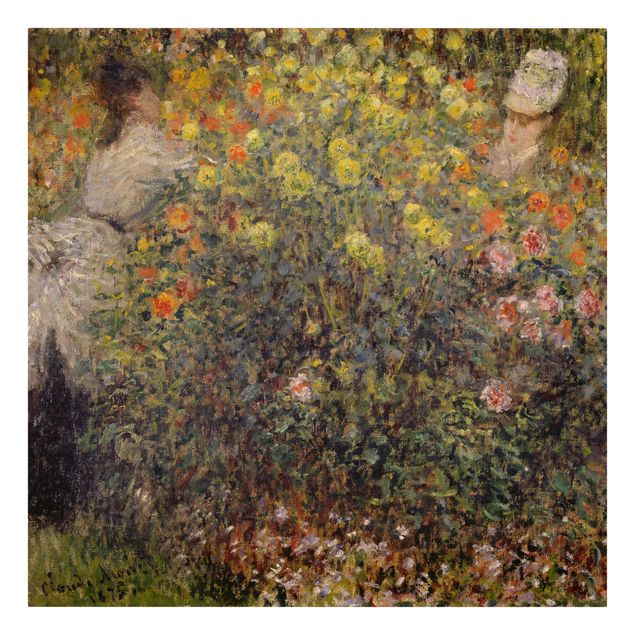 Telas decorativas flores Claude Monet - Two Ladies in the Flower Garden
