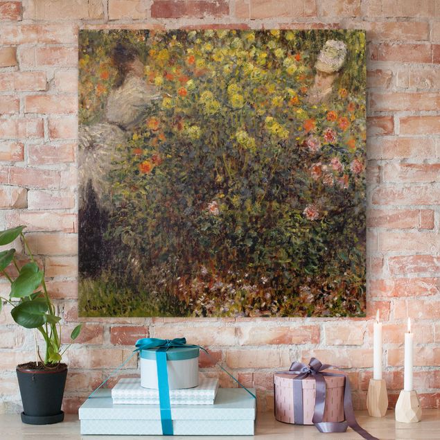 decoraçao para parede de cozinha Claude Monet - Two Ladies in the Flower Garden