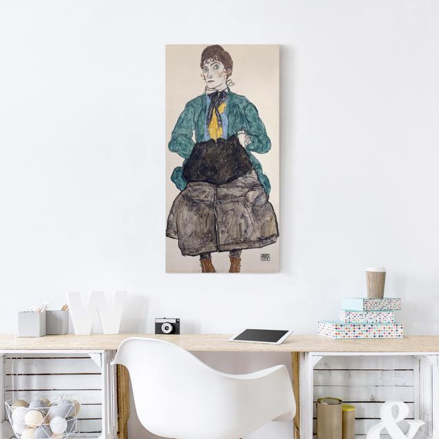 decoraçao para parede de cozinha Egon Schiele - Woman In Green Blouse With Muff