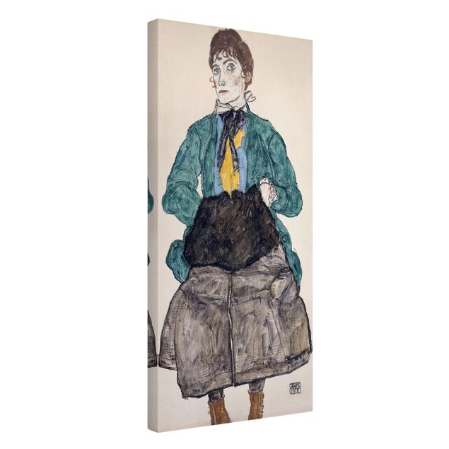 Telas decorativas réplicas de quadros famosos Egon Schiele - Woman In Green Blouse With Muff