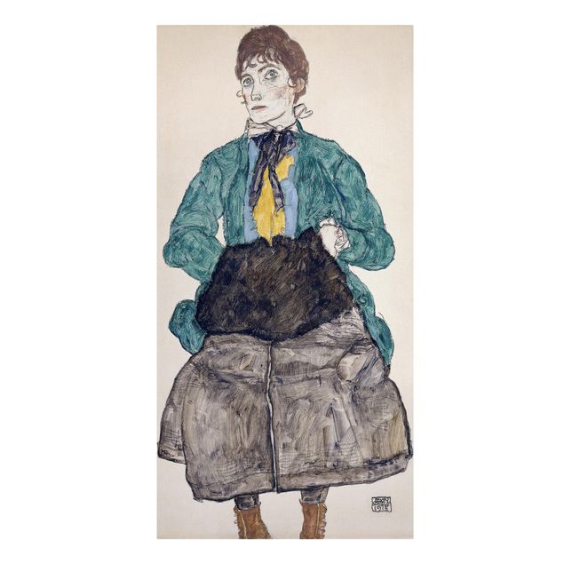 Quadros famosos Egon Schiele - Woman In Green Blouse With Muff
