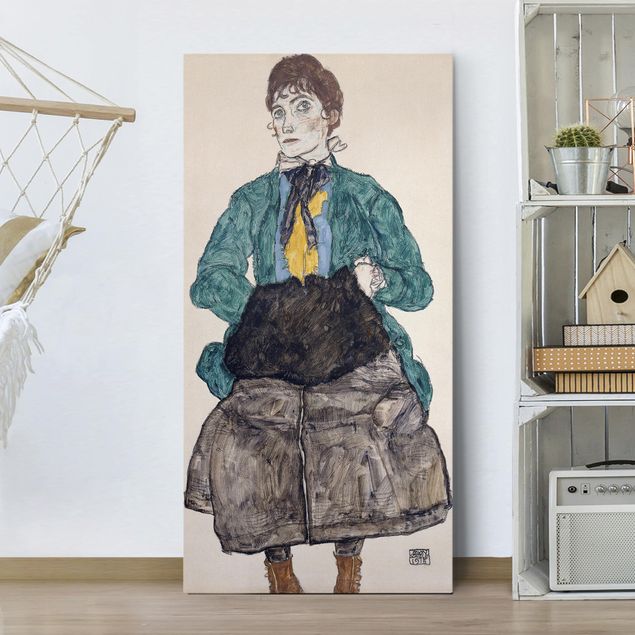 Quadros movimento artístico Expressionismo Egon Schiele - Woman In Green Blouse With Muff