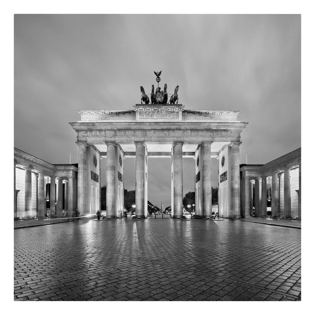 Telas decorativas em preto e branco Illuminated Brandenburg Gate II