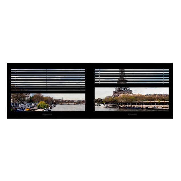 Telas decorativas cidades e paisagens urbanas Window View Blinds - Seine And Eiffel Tower