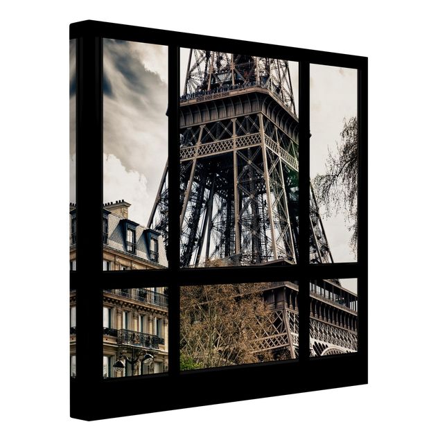 Telas decorativas em preto e branco Window view Paris - Near the Eiffel Tower black and white