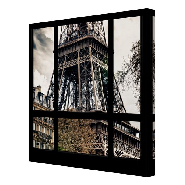 Quadros cidades Window view Paris - Near the Eiffel Tower black and white