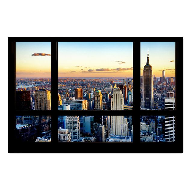 Telas decorativas cidades e paisagens urbanas Window view - Sunrise New York
