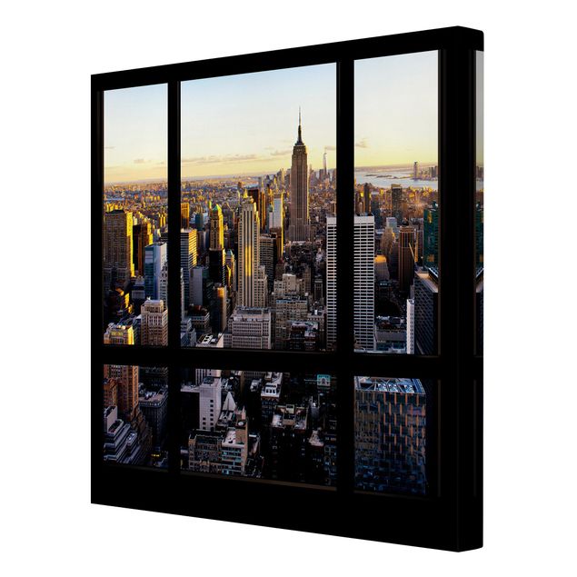 quadros modernos para quarto de casal Window View At Night Over New York