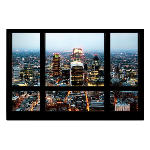 Quadros cidades Window view illuminated skyline of London