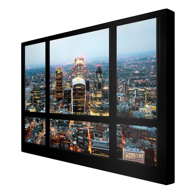 quadros modernos para quarto de casal Window view illuminated skyline of London