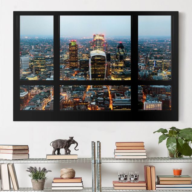 decoraçao para parede de cozinha Window view illuminated skyline of London