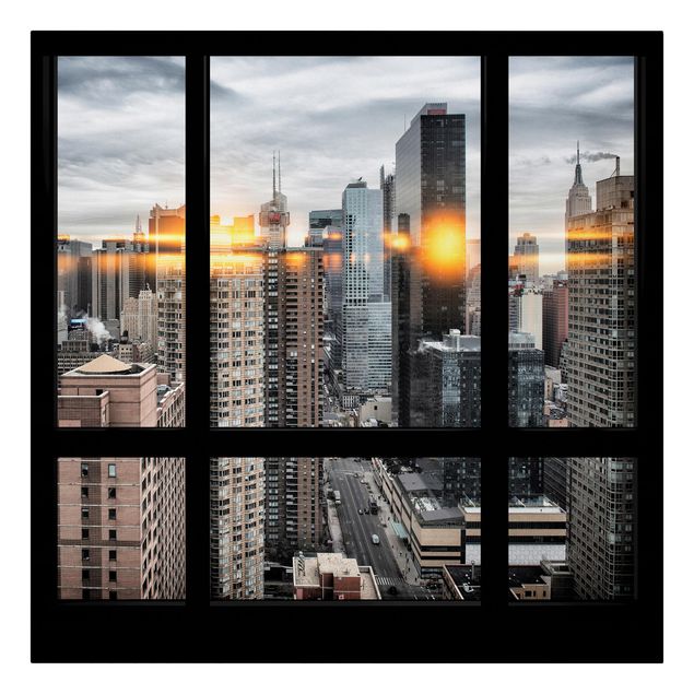 Quadros cidades Windows Overlooking New York With Sun Reflection