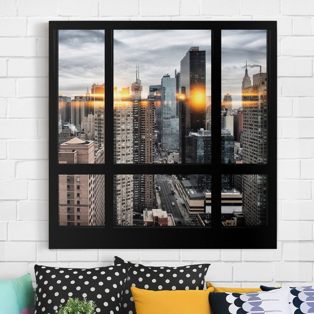 decoraçao cozinha Windows Overlooking New York With Sun Reflection