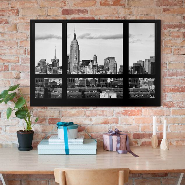 Quadros Nova Iorque Window Manhattan Skyline black-white