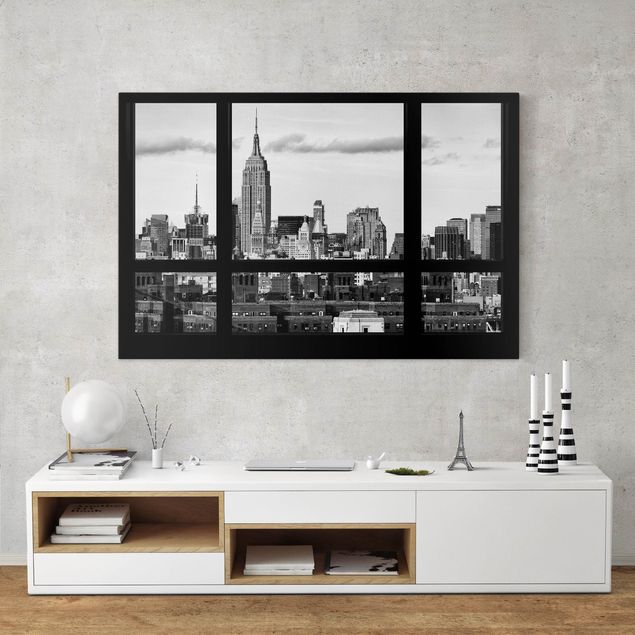 Telas decorativas Nova Iorque Window Manhattan Skyline black-white