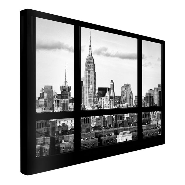 Telas decorativas em preto e branco Window Manhattan Skyline black-white