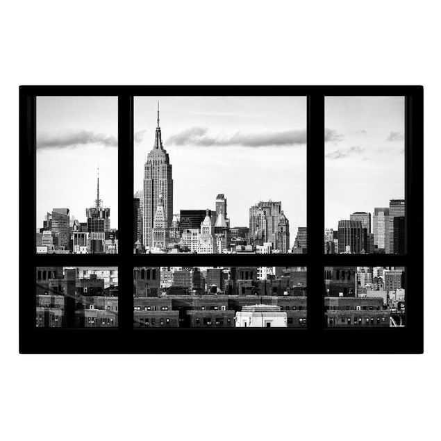 Telas decorativas cidades e paisagens urbanas Window Manhattan Skyline black-white
