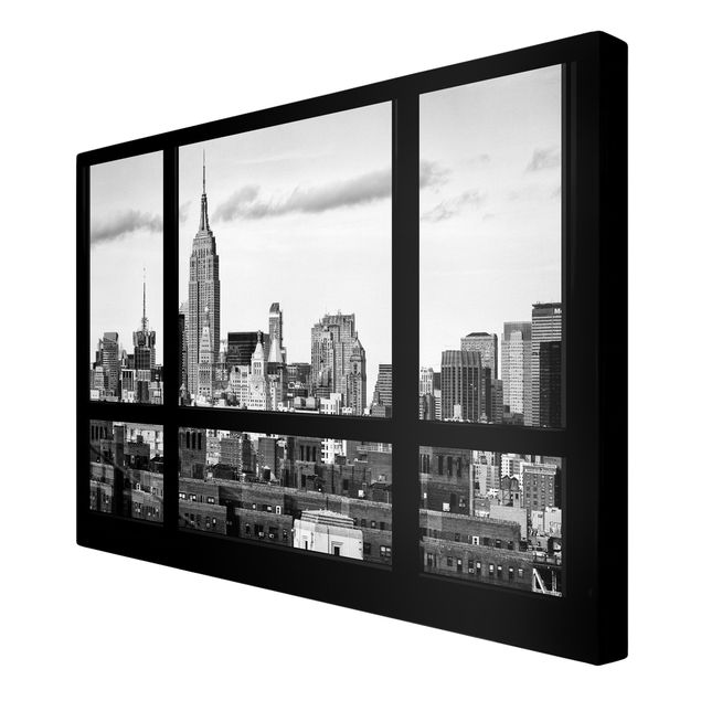 Quadros cidades Window Manhattan Skyline black-white
