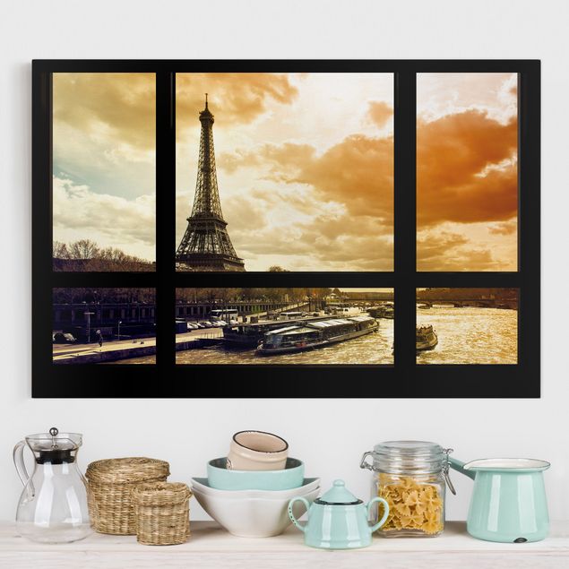 decoraçoes cozinha Window view - Paris Eiffel Tower sunset