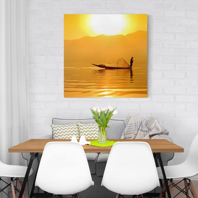 Telas decorativas pôr-do-sol Fisherman And Sunrise
