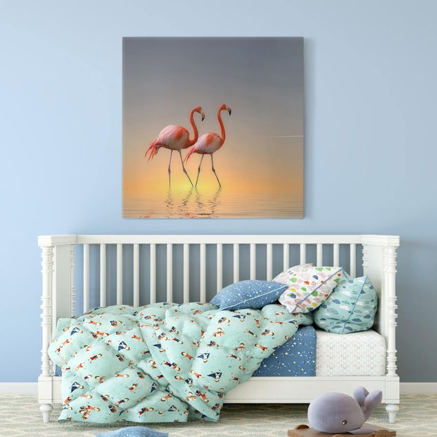 Telas decorativas aves Flamingo Love