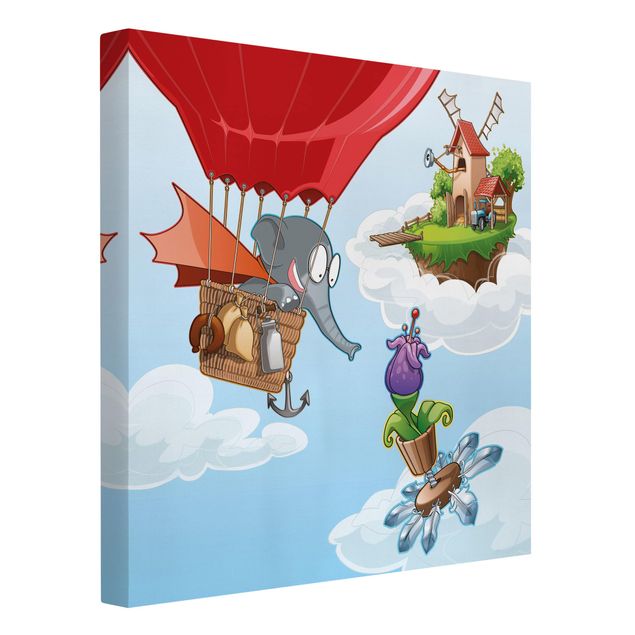 Telas decorativas animais Flying Elephant Farm In The Clouds