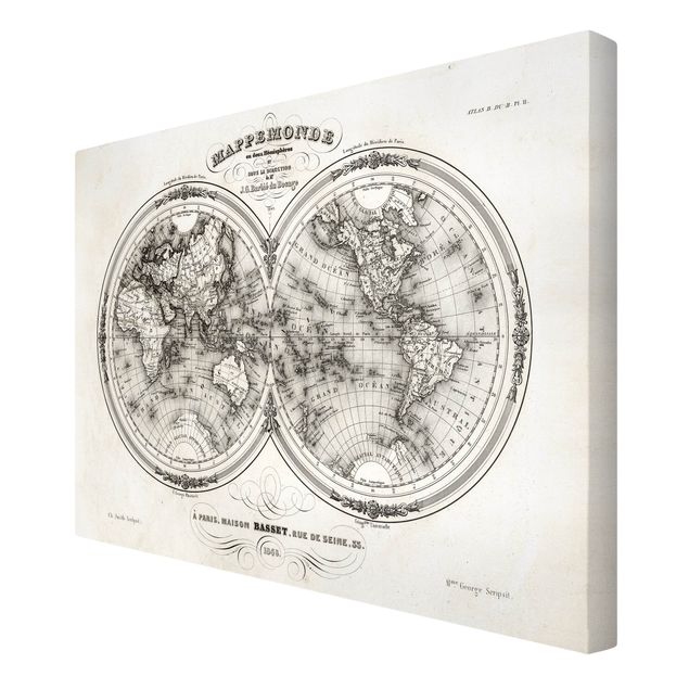 quadros para parede French map of the hemispheres from 1848