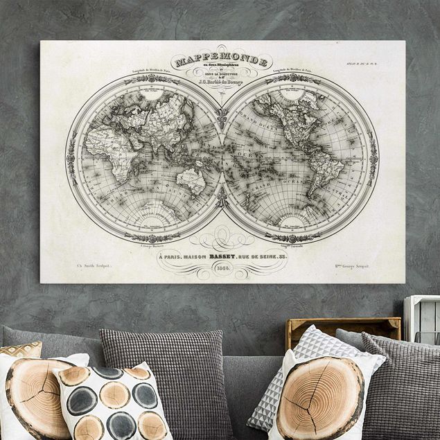 decoraçao cozinha French map of the hemispheres from 1848