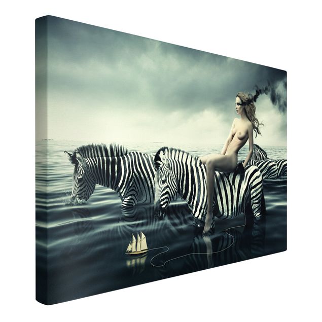 Quadros atos e eróticos Woman Posing With Zebras