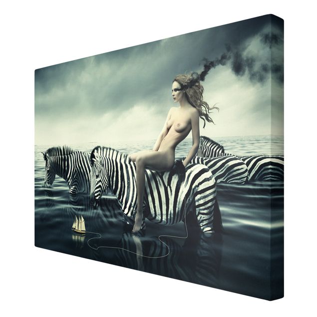 Quadros retratos Woman Posing With Zebras