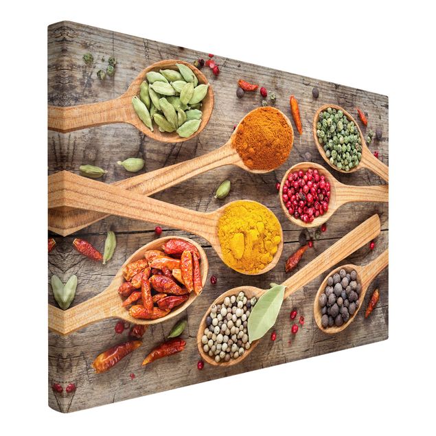 quadro com flores Spices On Wooden Spoon