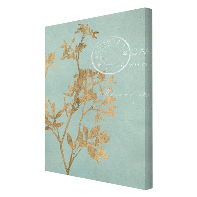 quadros para parede Golden Leaves On Turquoise I