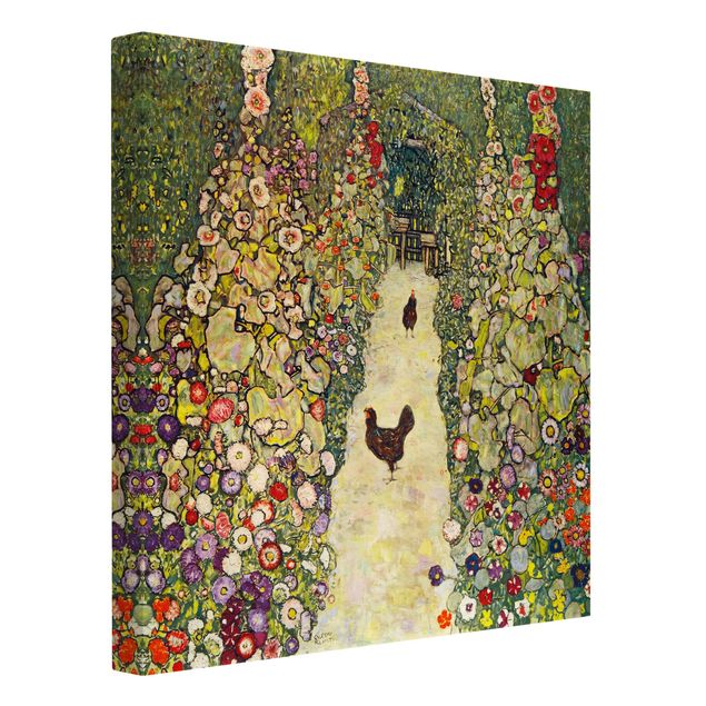 Telas decorativas flores Gustav Klimt - Garden Path with Hens
