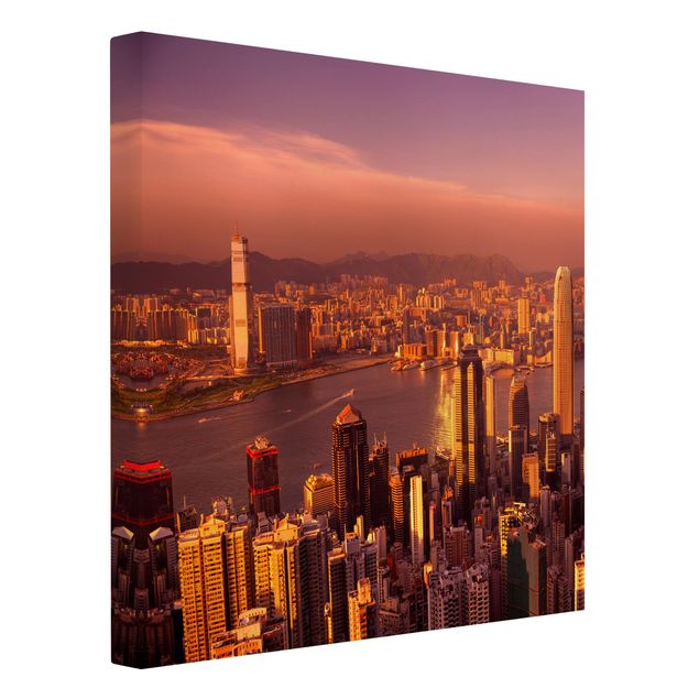 Telas decorativas cidades e paisagens urbanas Hong Kong Sunset