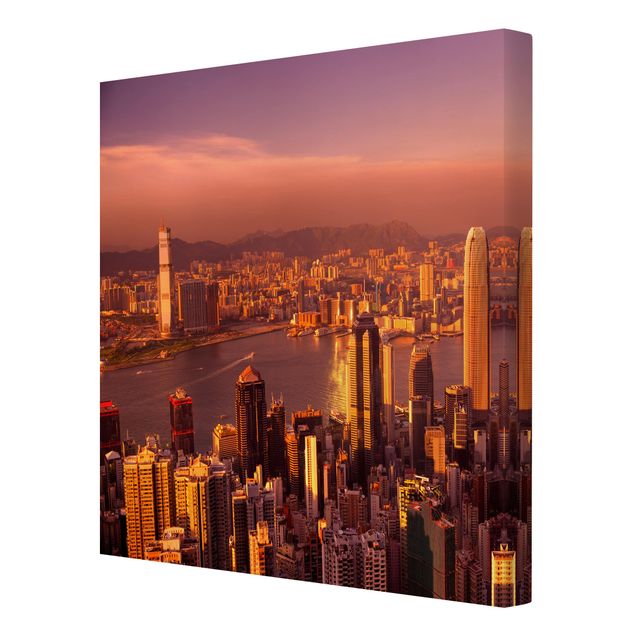 quadros modernos para quarto de casal Hong Kong Sunset