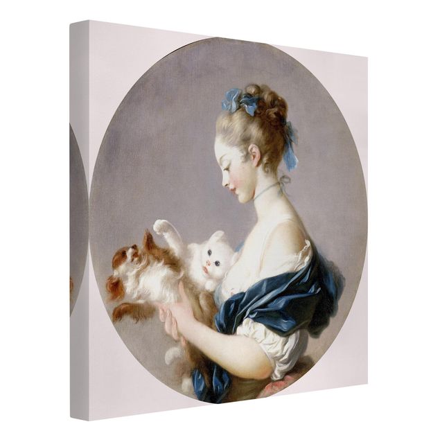 Quadros cães Jean Honoré Fragonard - Girl playing with a Dog and a Cat