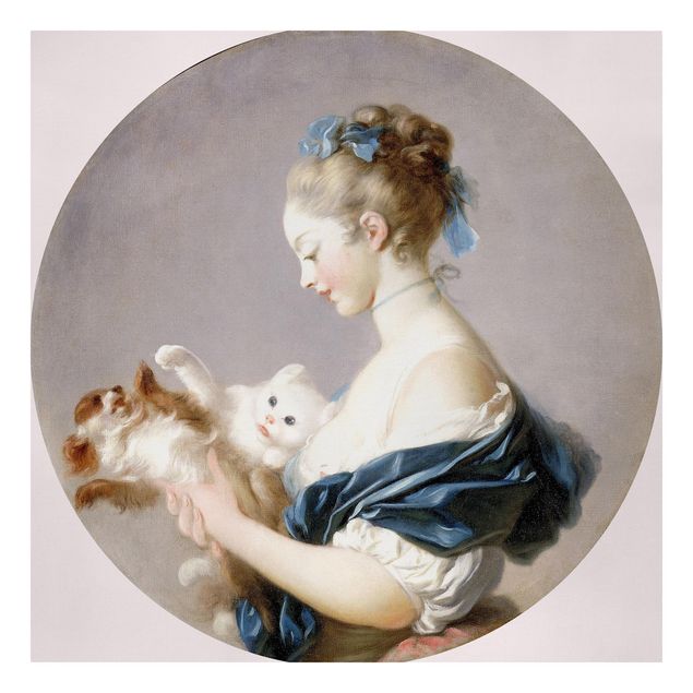 Quadros gatos Jean Honoré Fragonard - Girl playing with a Dog and a Cat