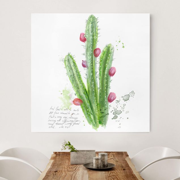 Telas decorativas flores Cactus With Bibel Verse II
