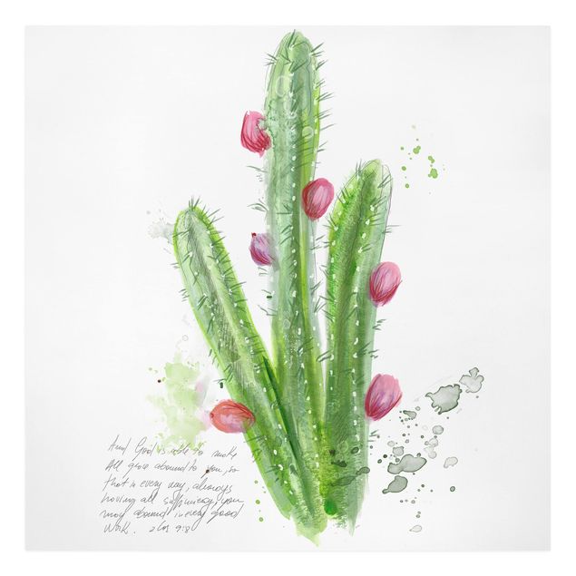 quadro decorativo verde Cactus With Bibel Verse II