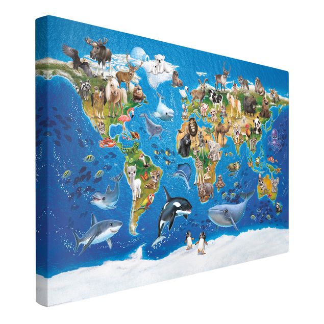 Telas decorativas animais Animal Club International - World Map With Animals