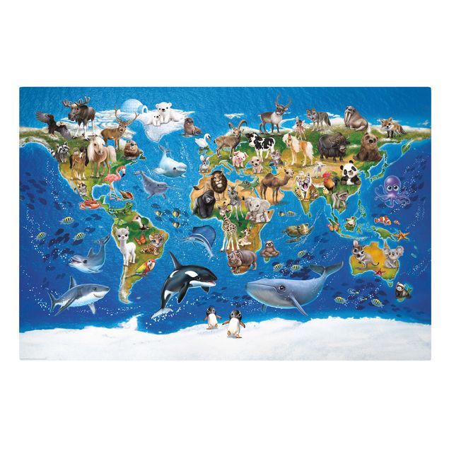 Quadros multicoloridos Animal Club International - World Map With Animals
