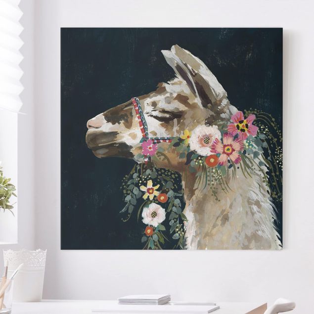 Telas decorativas animais Lama With Floral Decoration II