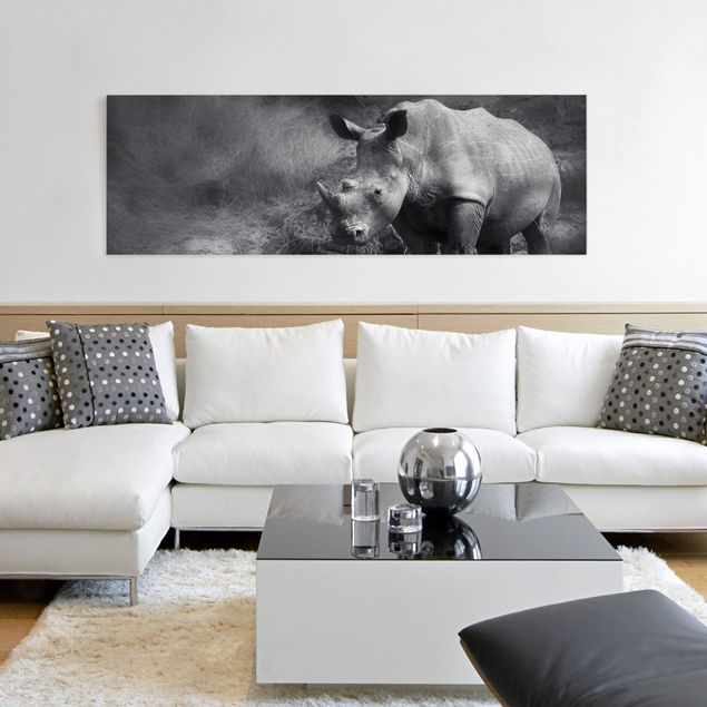 Telas decorativas em preto e branco Lonesome Rhinoceros