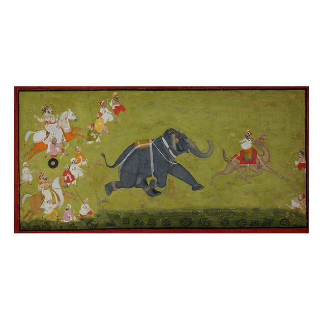 Telas decorativas réplicas de quadros famosos Maharaja Jagat Singh Pursues A Fleeing Elephant